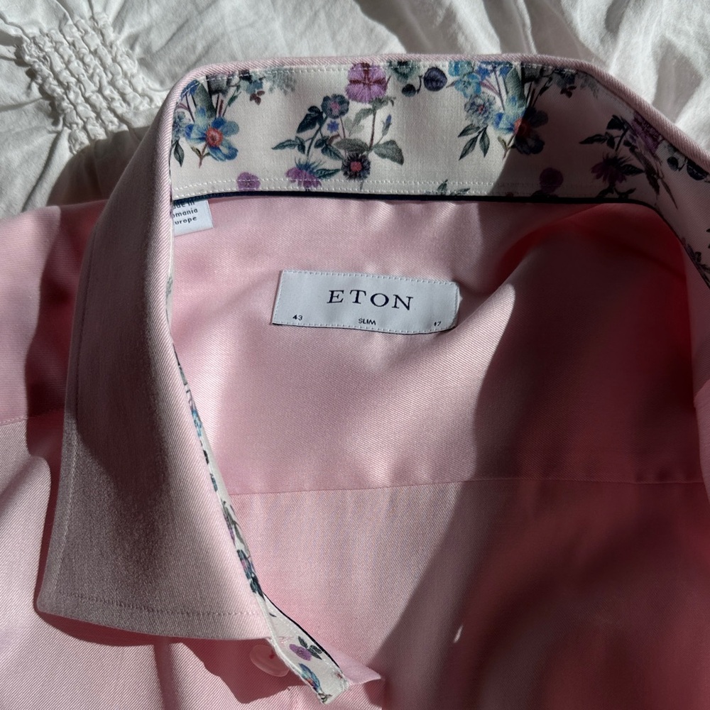 Eton Pink Dress Shirt with Floral Collar Trim
